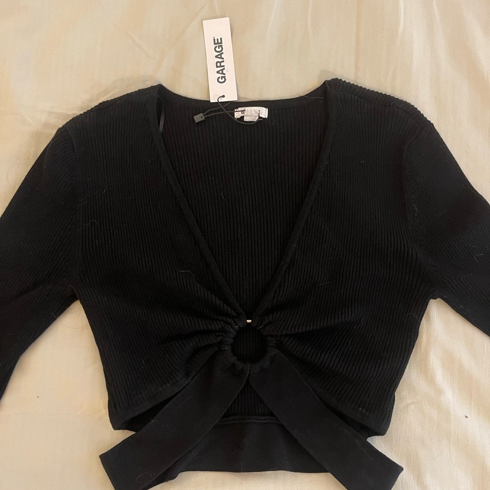 Garage Black V-Neck Cutout Sweater
